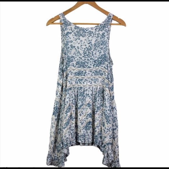 Free People Voile & Lace Trapeze Floral Blue/White Slip Dress - Picture 3 of 4